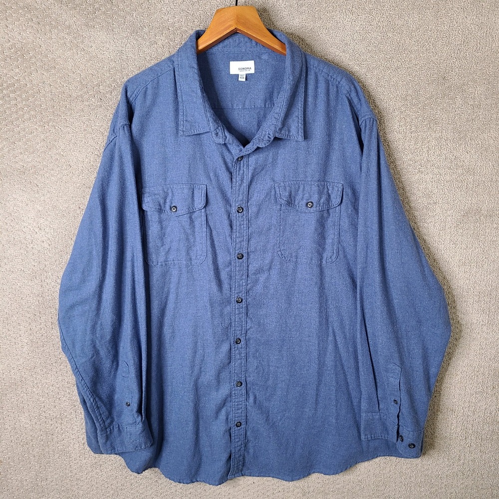 Sonoma Shirt Mens‎ 4XB Blue Button Down Flannel Cotton Blend Long Sleeve Casual